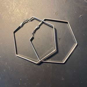Large Silver Hexagonal Hoop Earrings 🤍